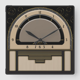 Art Deco Radiola (latte, Greige, Black, Guld) Fyrkantig Klocka