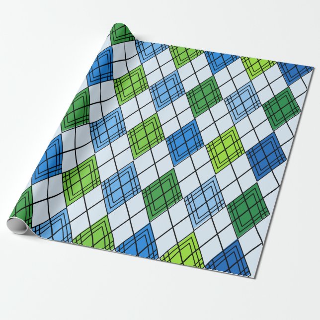 Art Deco Rain Argyle Presentpapper (Utrullad)