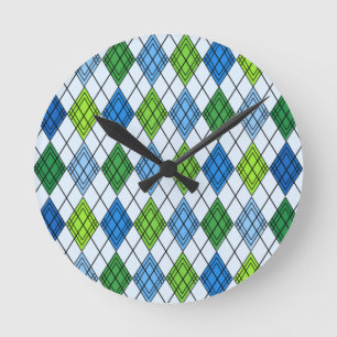 Art Deco Rain Argyle Rund Klocka