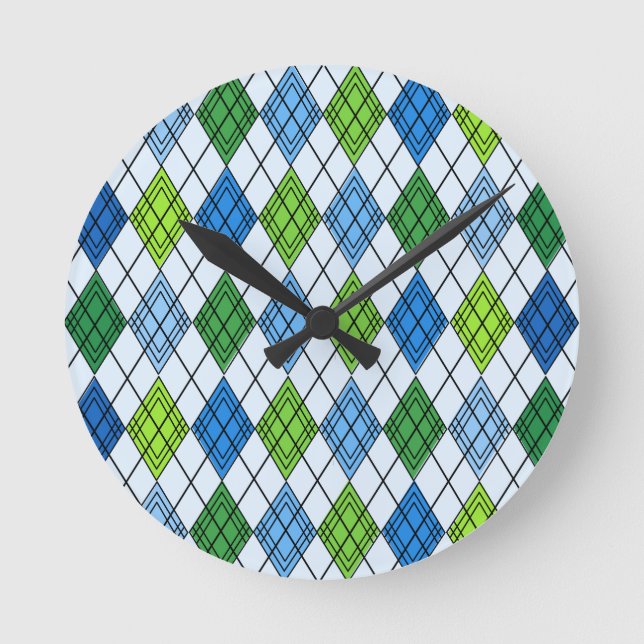 Art Deco Rain Argyle Rund Klocka (Framsida)