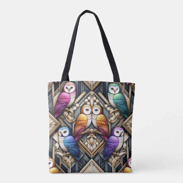 Art Deco Rainbow Ugglor Handväskor Tygkasse (Baksida)