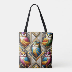 Art Deco Rainbow Ugglor Handväskor Tygkasse