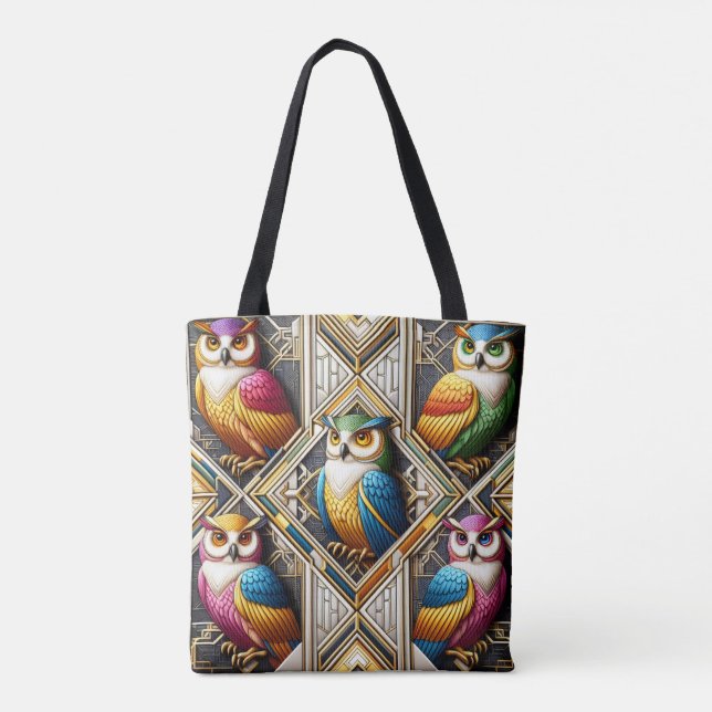 Art Deco Rainbow Ugglor Handväskor Tygkasse (Baksida)