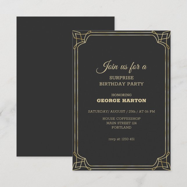 Art Deco Ram Birthday Inbjudningar (Fram/baksida)