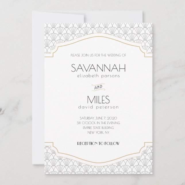 Art Deco Ram bröllopsinbjudan Inbjudningar (Framsida)
