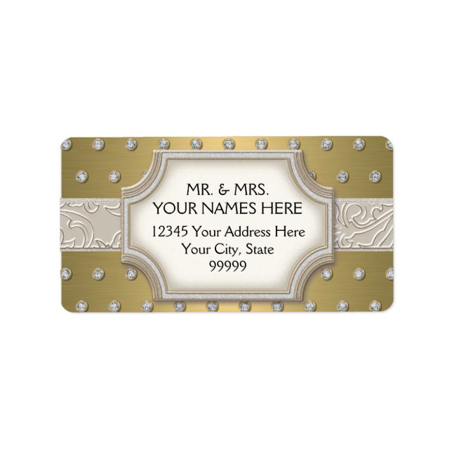 Art Deco Ram Champagne Silver Jewel Dots Adressetikett (Framsidan)