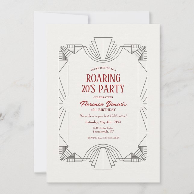 Art Deco Ram Inbjudningar (Framsida)