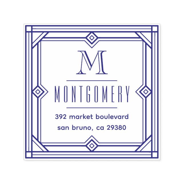 Art Deco Ram Monogram Family Namn Returadress Självfärgande Stämpel (Design)