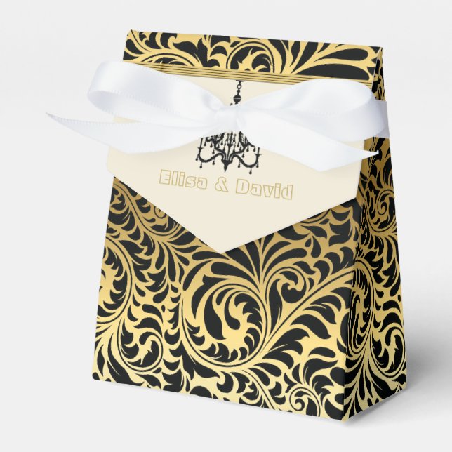 Art Deco ram och sjögräs svart, guld bröllop Presentaskar (Framsidan Sidan)