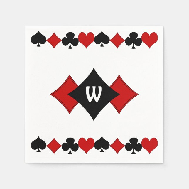 Art Deco Red and Black Card Kostym - Monogrammed Pappersservett (Framsidan)