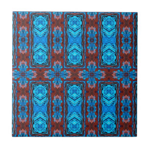 Art Deco Red Blue Abstrakt Graphic Mönster Kakelplatta