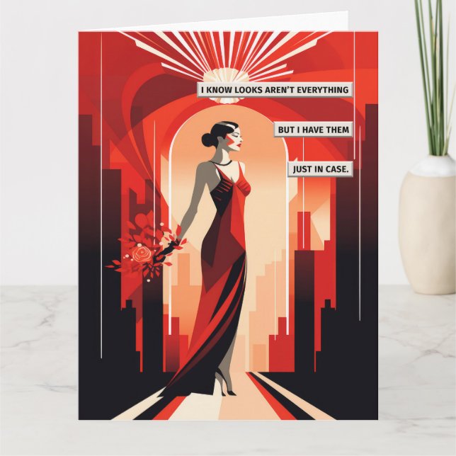 Art Deco Red Dress Woman Kort (Framsida)