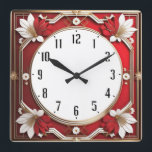 Art Deco Red Fyrkantig Klocka<br><div class="desc">Underbar klockdesign. Du kommer att kärlek det som andra. Du kan fritt använda den här designen för andra produkter som du gillar eller anpassa och lägga till texten. Följ mig för mer. Tack. Ha en trevlig dag.</div>