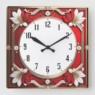 Art Deco Red Fyrkantig Klocka