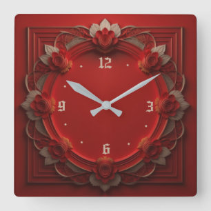 Art Deco Red Fyrkantig Klocka