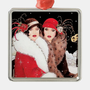 Art deco reformarbete jultomten Dam party Julgransprydnad Metall