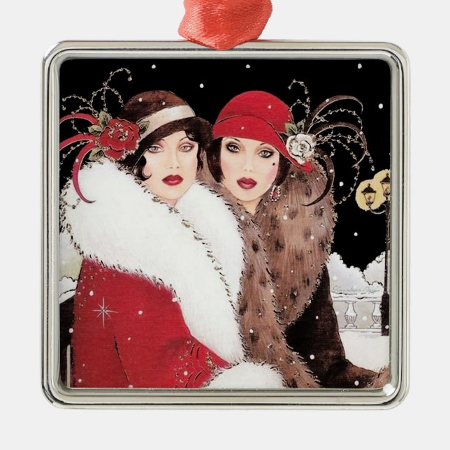 Art deco reformarbete jultomten Dam party Julgransprydnad Metall (Framsidan)