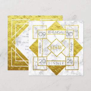 Art Deco Rehearsal Dinner Bröllop Marble Gold Foil Inbjudningar