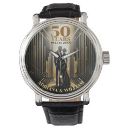Art Deco Retro Black & Guld Bröllop-årsdag Armbandsur
