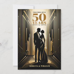 Art Deco Retro Black & Guld Bröllop-årsdag Inbjudningar