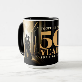 Art Deco Retro Black & Guld Bröllop-årsdag Mugg