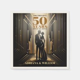 Art Deco Retro Black & Guld Bröllop-årsdag Pappersservett