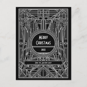 Art deco retro black-white God jul Vykort