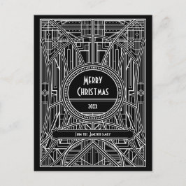 Art deco retro black-white God jul Vykort