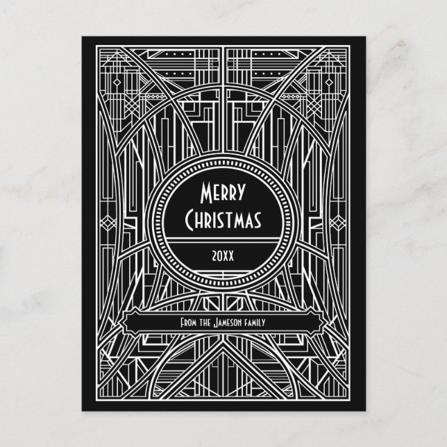 Art deco retro black-white God jul Vykort (Framsida)