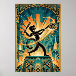 Art Deco Retro Filmremsa Tecknad Karaktär Poster