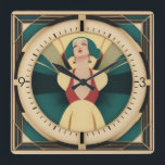 Art Deco-retro-flicka Fyrkantig Klocka<br><div class="desc">Underbar klockdesign. Du kommer att kärlek det som andra. Du kan fritt använda den här designen för andra produkter som du gillar eller anpassa och lägga till texten. Följ mig för mer. Tack. Ha en trevlig dag.</div>