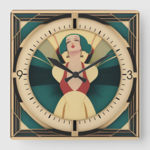 Art Deco-retro-flicka Fyrkantig Klocka