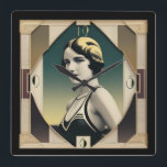 Art Deco-retro-flicka Fyrkantig Klocka<br><div class="desc">Underbar klockdesign. Du kommer att kärlek det som andra. Du kan fritt använda den här designen för andra produkter som du gillar eller anpassa och lägga till text. Följ mig för mer. Tack. Ha en trevlig dag.</div>