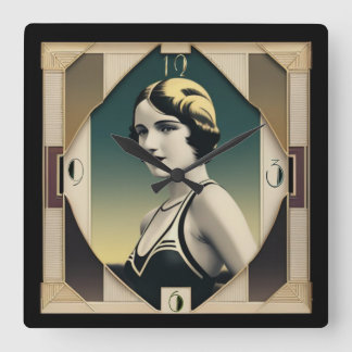 Art Deco-retro-flicka Fyrkantig Klocka