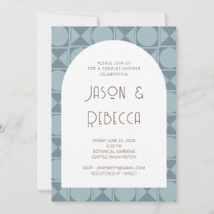 Art Deco Retro Geometric Blue Par Shower Inbjudningar