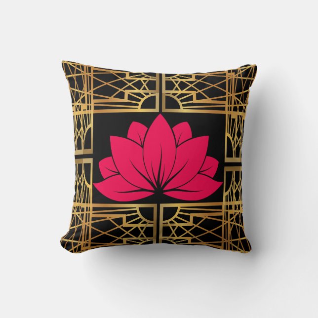 Art Deco Retro Lotus (red & black) Kudde (Framsida)