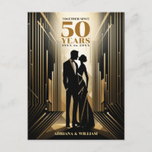 Art Deco Retro Svart & Guld Bröllopsjubileum