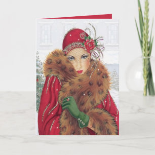 Art Deco Retro vintage juldam Kort