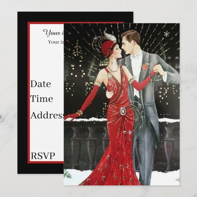 Art deco retro vintage party inbjudningar (Fram/baksida)