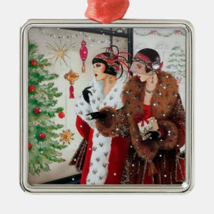 Art Deco retro vintintintintage jul Dam Julgransprydnad Metall