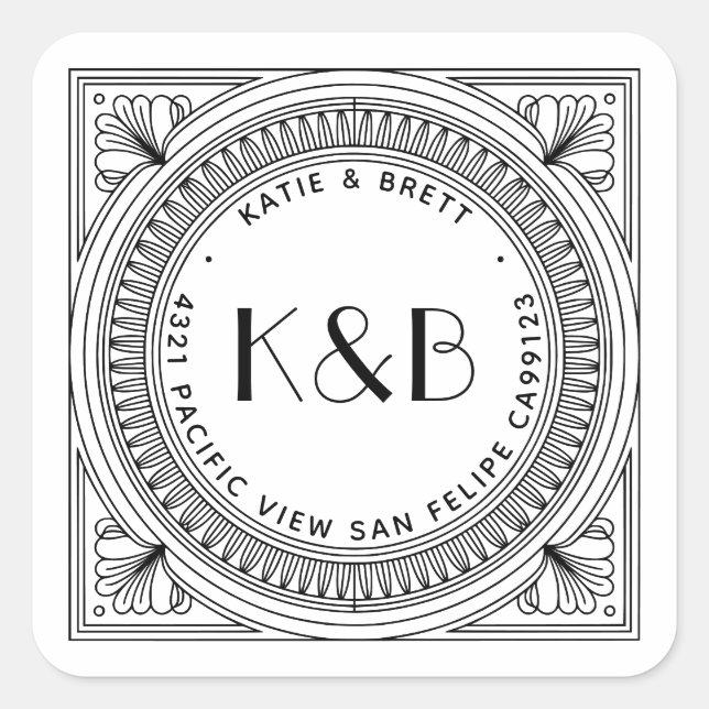 Art Deco-Returetiketter - Anpassningsbar Fyrkantigt Klistermärke (Framsida)