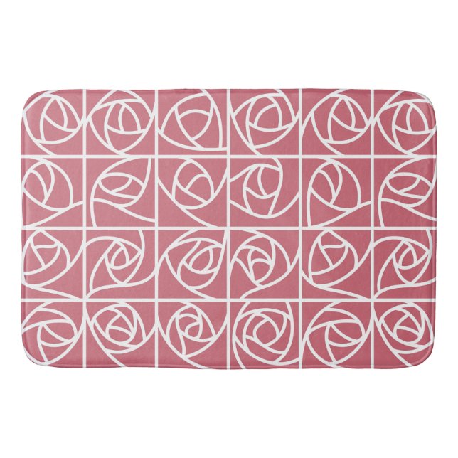 Art Deco Ro-fyrkanter Stilized Blommigt rosa Badrumsmatta (Framsidan)