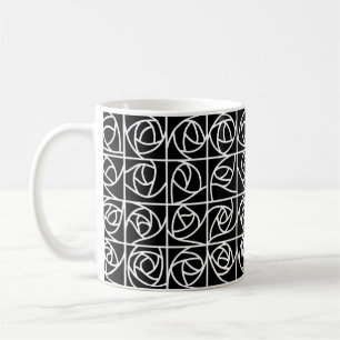 Art Deco Ro-fyrkanter Stilized Blommigt svart vitt Kaffemugg