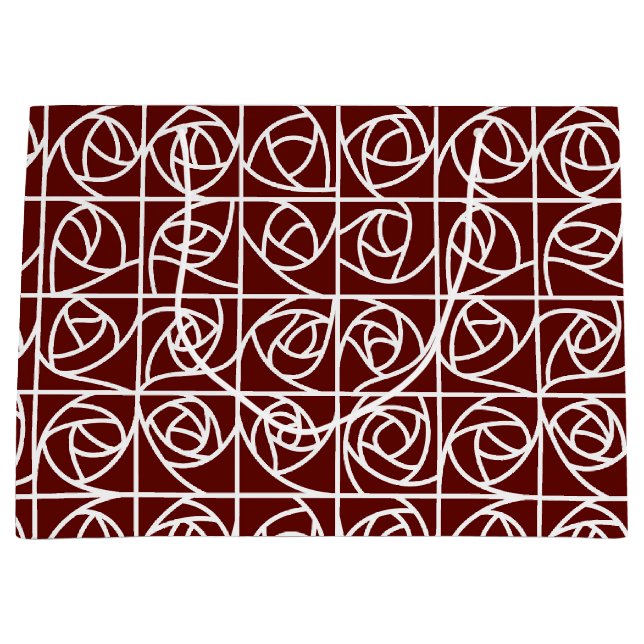 Art Deco Ro-fyrkanter Styliserad Blommigt djup röd (Framsidan)