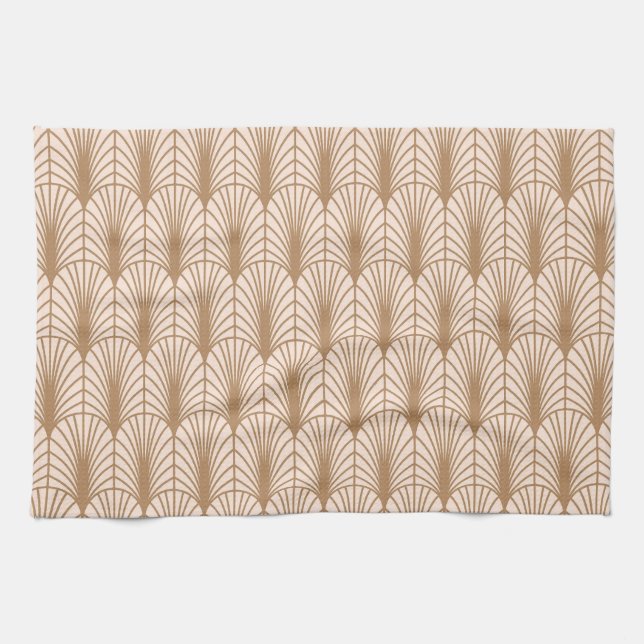 Art Deco Ro: Golden Peacock Feathers Kökshandduk (Horisontell)