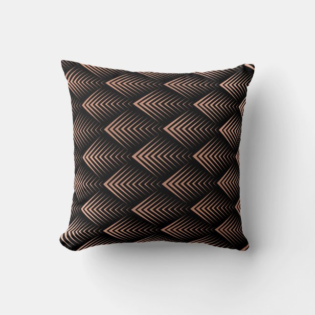 Art Deco Ro Gud Copper Black Geometric Tribal Kudde (Framsida)
