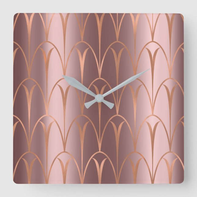 Art Deco Ro Guld koppargeometri - minimalt Fyrkantig Klocka (Framsida)