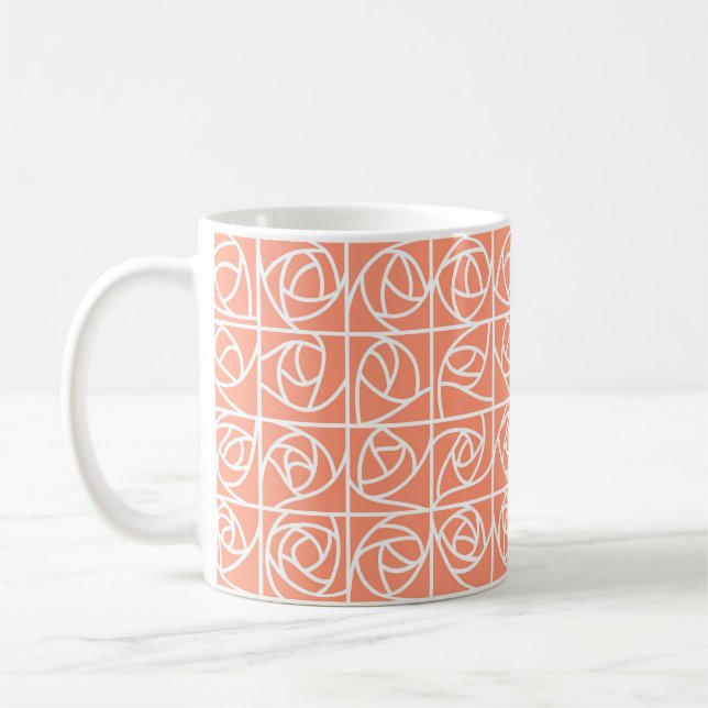 Art Deco Ro-kvadrater Styliserad Blommigt persika Kaffemugg (Vänster)