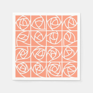 Art Deco Ro-kvadrater Styliserad Blommigt persika Pappersservett