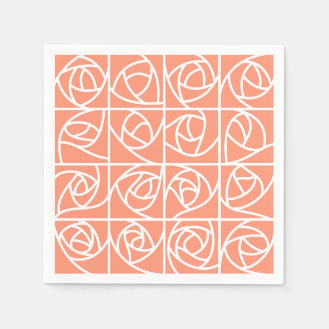 Art Deco Ro-kvadrater Styliserad Blommigt persika Pappersservett (Framsidan)